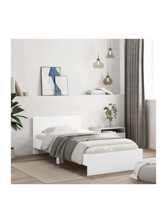 Single Wooden Bed White with Slats for Mattress 100x200cm
