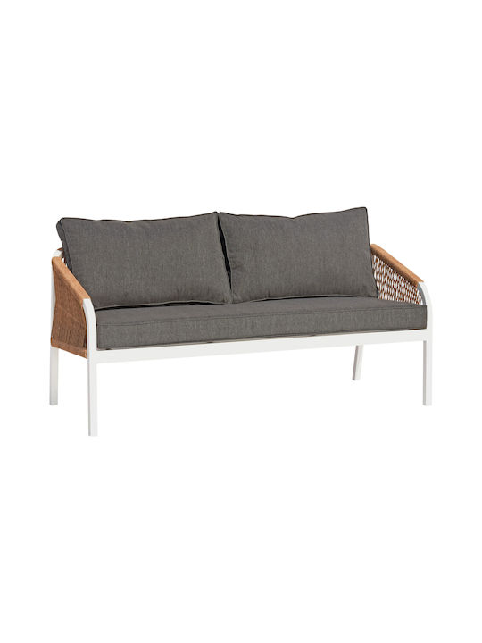 Shai Two-Seater Sofa Outdoor Metallic White with Pillows 158x75x72cm