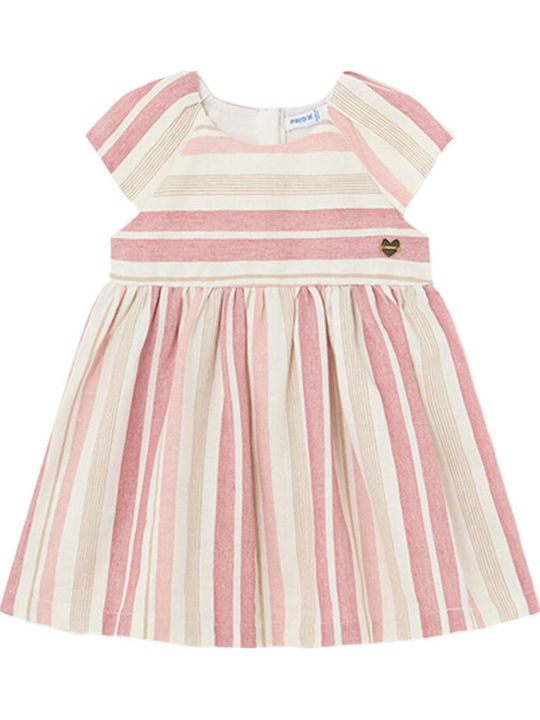 Kinderkleid Kurzärmelig Leinen Gestreift Pink