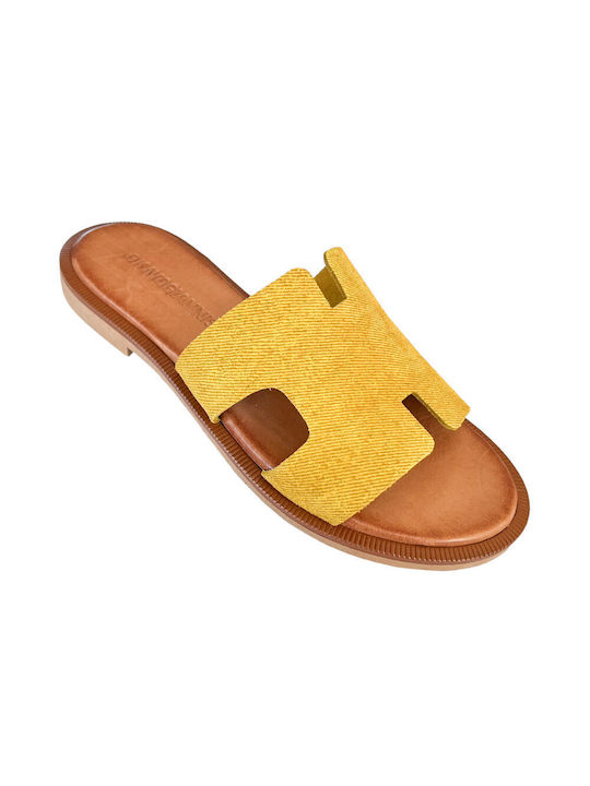 Gkavogiannis Sandals Δερμάτινα Γυναικεία Σανδάλια σε Κίτρινο Χρώμα