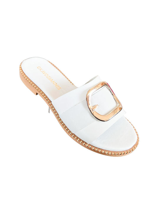 Gkavogiannis Sandals Δερμάτινα Γυναικεία Σανδάλια σε Λευκό Χρώμα