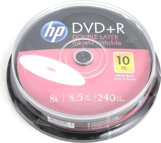 HP Записваеми DVD+R 8x 8.5ГБ Кутия за торта 10бр