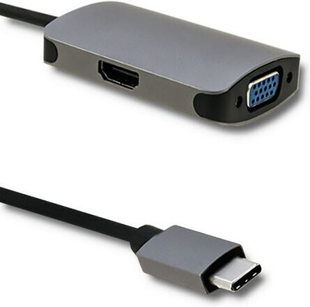 Qoltec 50380 Конвертор USB-C / HDMI / VGA Мъжки в USB-C / HDMI / VGA Женски Сив