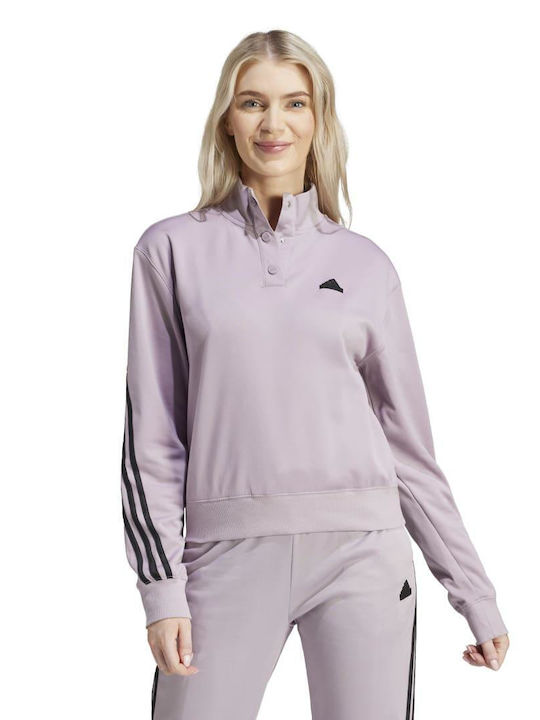 Adidas 3-stripes Snap Track Top Γυναικείο Φούτερ Λιλά