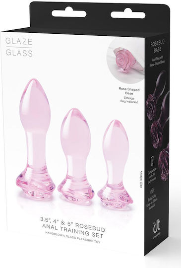 Dream Toys Glaze Glass Rosebud Анални тапи Подредба Розови 24см 3бр