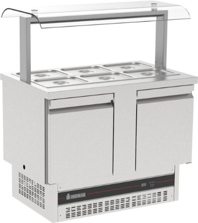Inomak Edelstahl Kühltisch Salat mit 2 Türen und Kühlaggregat L108xB70xH129.8cm