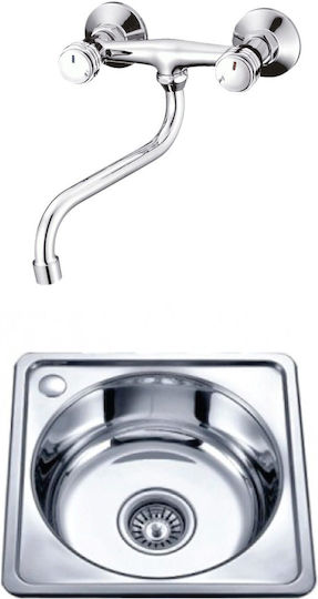 Inter Ceramic Alpaca Drop-In Кухненски Мивка Inox със Смесител Дължина 40хШирина 40см Сребрист