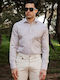 Long-sleeved Cotton Shirt Striped Beige