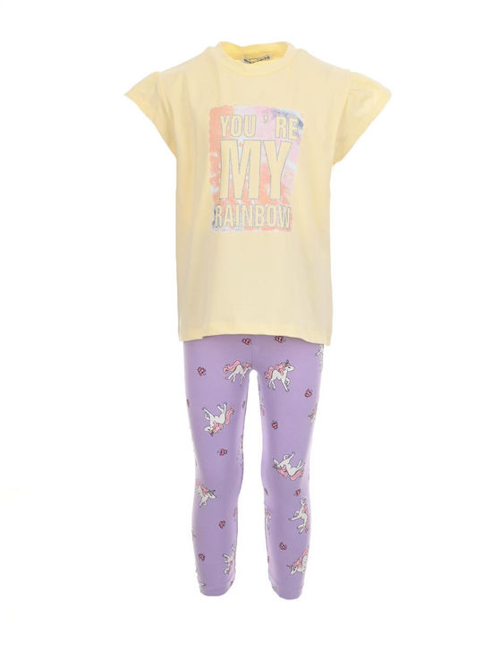 Εβίτα Kids Set with Leggings Summer 3pcs Yellow-purple