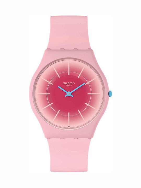 Swatch Radiantly Γυναικείο Ρολόι Μπαταρίας με Ροζ Καουτσούκ Λουράκι