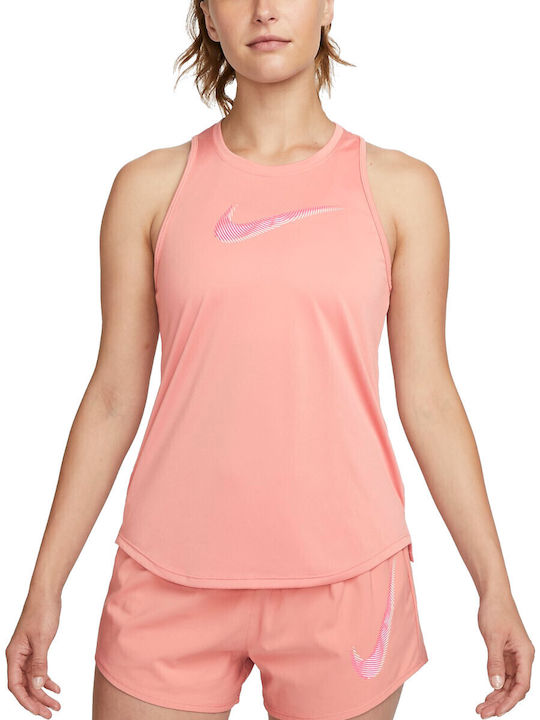 Nike Swoosh Women's Athletic Blouse Sleeveless Dri-Fit Red Stardust/fierce Pink