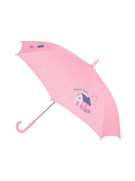 Kinder Regenschirm Gebogener Handgriff Rosa mit Durchmesser 86cm.