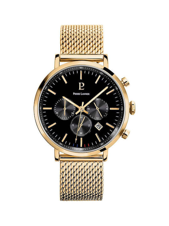 Pierre Lannier Baron Watch Chronograph Battery with Gold Metal Bracelet