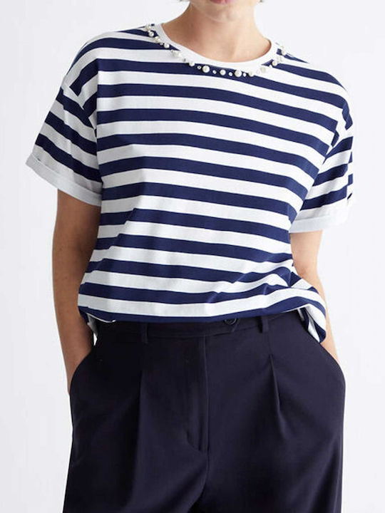 Liu Jo Women's T-shirt Striped White-blue