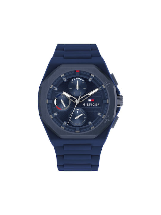 Tommy Hilfiger Watch Chronograph Battery with Blue Rubber Strap