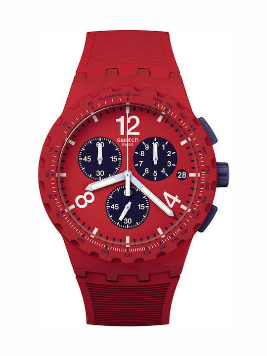 Swatch Primarily Red Ανδρικό Ρολόι 42mm Χρονογράφος Μπαταρίας με Κόκκινο Καουτσούκ Λουράκι