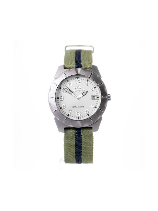 Time Force Watch Battery with Beige Fabric Strap