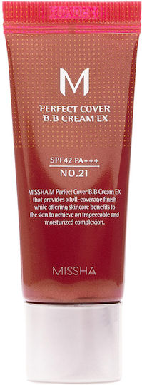 Missha Perfect Cover BB PA+++ No.21 Light Beige Дневен Крем За Лице С SPF42 За Хидратация, Несъвършенства По Кожата И Блясък С Хиалуронова Киселина И Колаген 20ml
