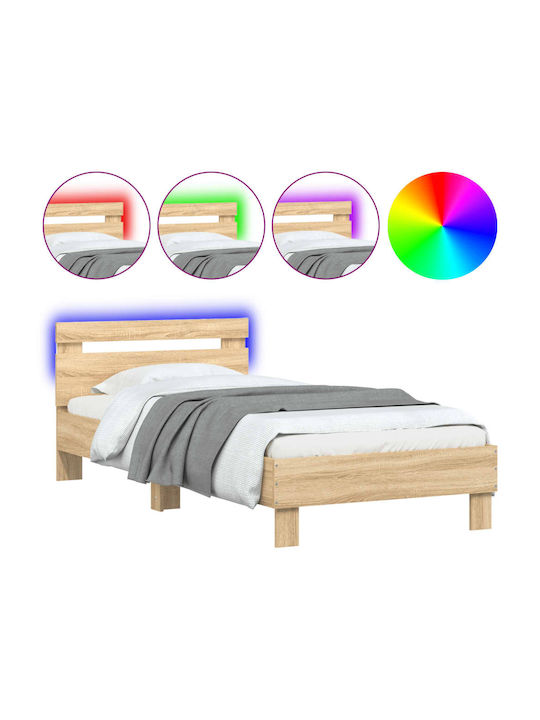 Κρεβάτι Μονό Ξύλινο Sonoma Δρυς με Τάβλες για Στρώμα 90x190cm
