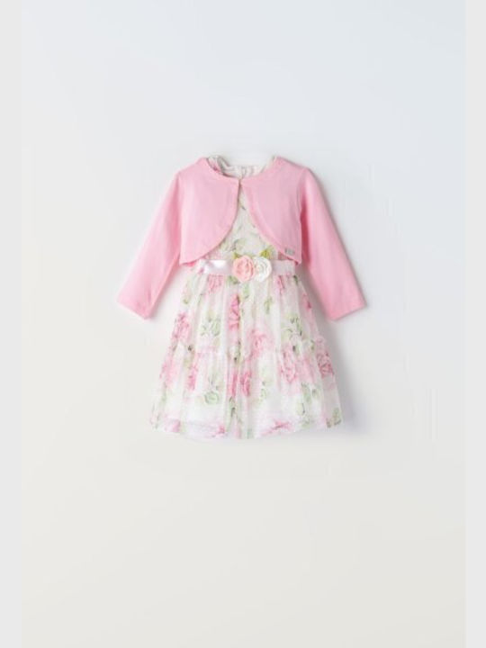 Εβίτα Παιδικό Φόρεμα Σετ με Πανωφόρι Floral Ροζ