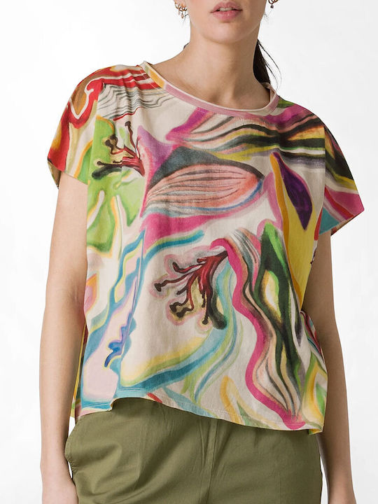 Deha Women's Summer Blouse Short Sleeve Multicolor
