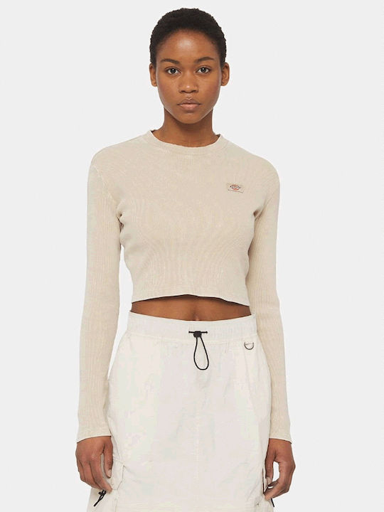 Dickies Women's Crop Top Cotton Long Sleeve Beige
