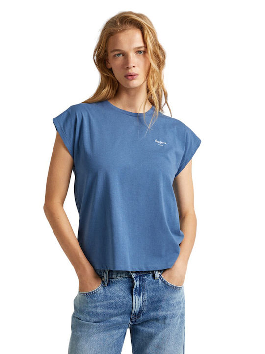 Pepe Jeans Damen Sportliches Bluse Kurzärmelig Blue