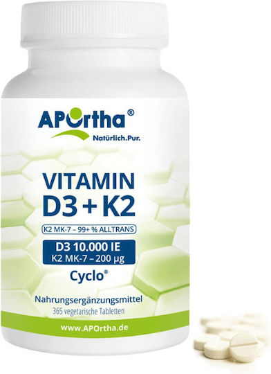 Aportha Vitamin D3 + K2 Βιταμίνη για Ενίσχυση του Ανοσοποιητικού & την Υγεία των Οστών 10000iu 365 ταμπλέτες