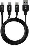 Prio USB zu Blitzschlag / Typ-C / Micro-USB Kabel 3A Schwarz 1.2m