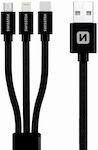 Swissten USB to Lightning / Type-C / micro USB Cable Μαύρο 1.2m (72501101)