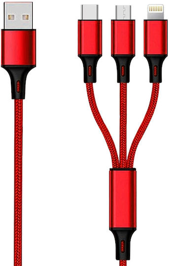 2GO USB to Lightning / Type-C / micro USB Cable Κόκκινο 1.5m (797150)