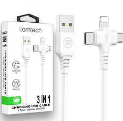 Lamtech USB to Lightning / Type-C / micro USB Cable Λευκό 3m (LAM113102)