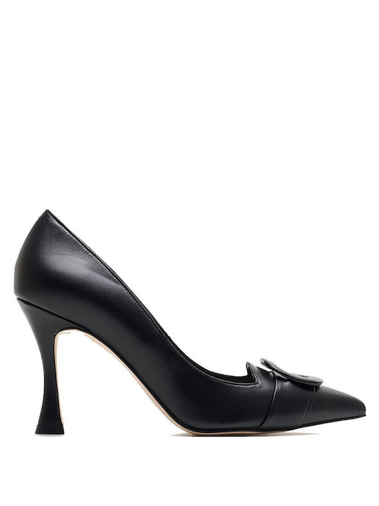 FM Leather Pointed Toe Black Heels