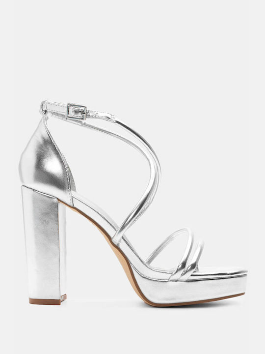 Luigi Platform Synthetic Leather Women's Sandals Silver with Low Heel