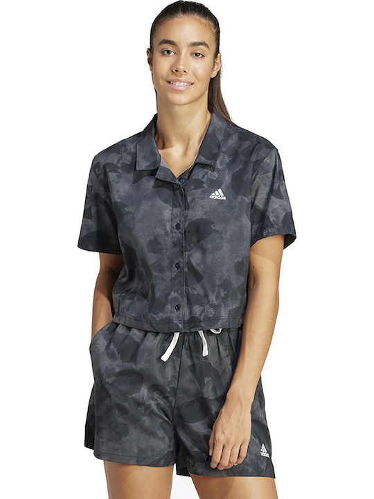 Kurzärmelig Damen Hemd Gray Blumen