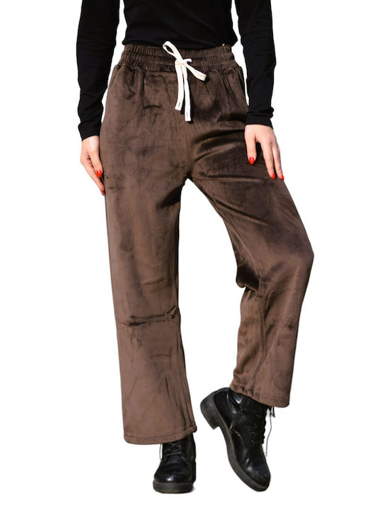 Zilan Women's Fabric Trousers with Elastic coffee