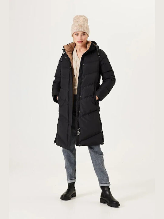 Garcia Jeans Women's Long Puffer Jacket for Winter with Hood Black