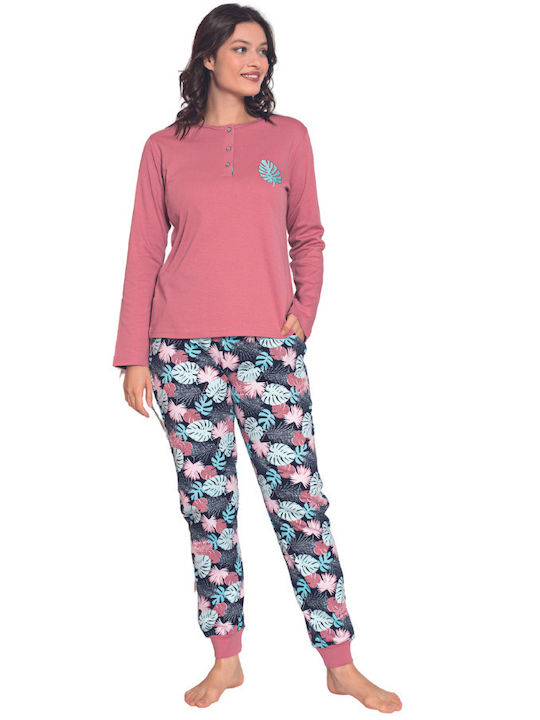 Pijamangel De iarnă Set Pijamale pentru Femei De bumbac Roz Caitlyn
