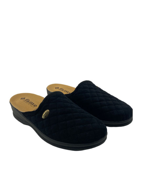 Leather Winter Women's Slippers Black