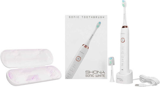 Shona Sonic Electric Toothbrush with Pressure Sensor and Travel Case White
