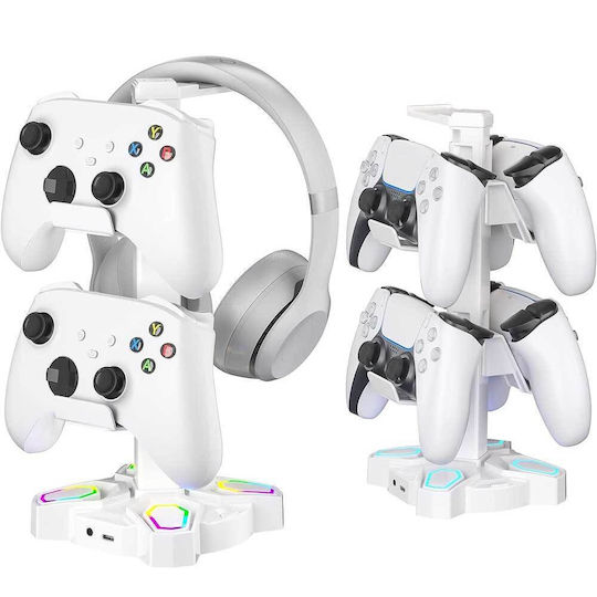 Kdd 019w Desktop Headphone Stand with USB Port White