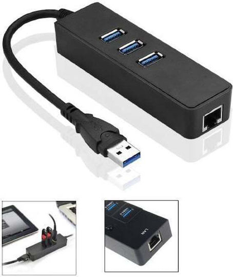 Microconnect Hub 3 Θυρών USB 2.0 με σύνδεση USB-A / Ethernet