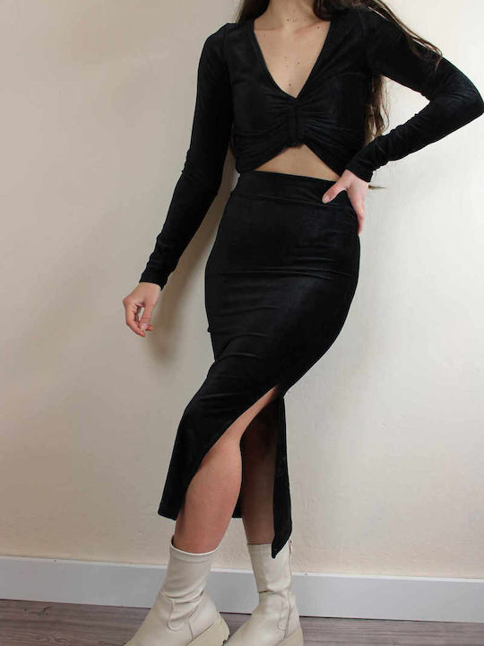 Sinell Set with Midi Skirt in Black color