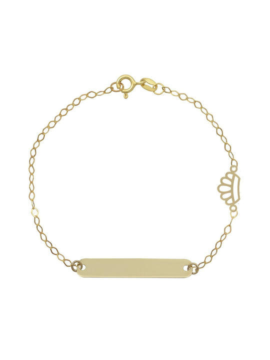 Filva Oro Kids Gold ID Bracelet 9K with Crown for Girl