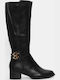 Suede Medium Heel Women's Boots with Zipper Black