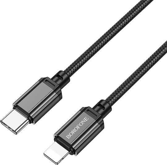 Borofone Bx87 Sharp Плетена USB-C към Lightning кабел 20W Черен 1м