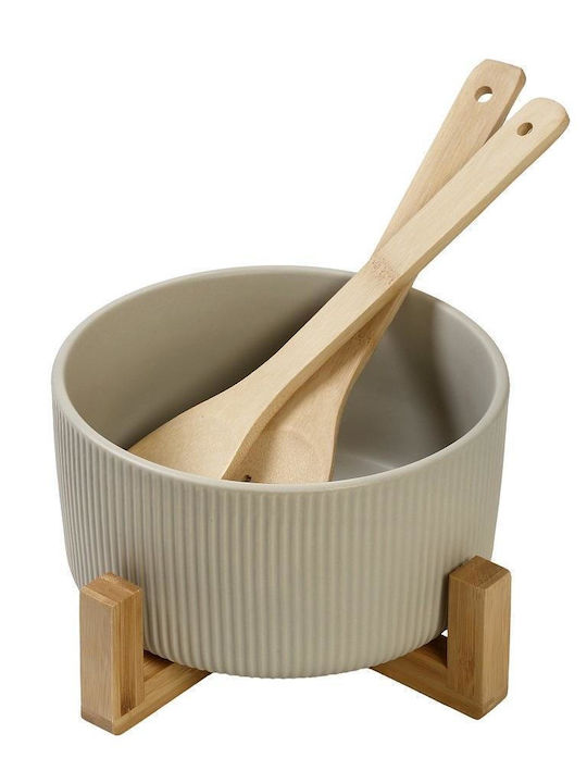 Espiel Keramik Salad Bowl mit Salatbesteck Beige 20x20x10cm 1Stück