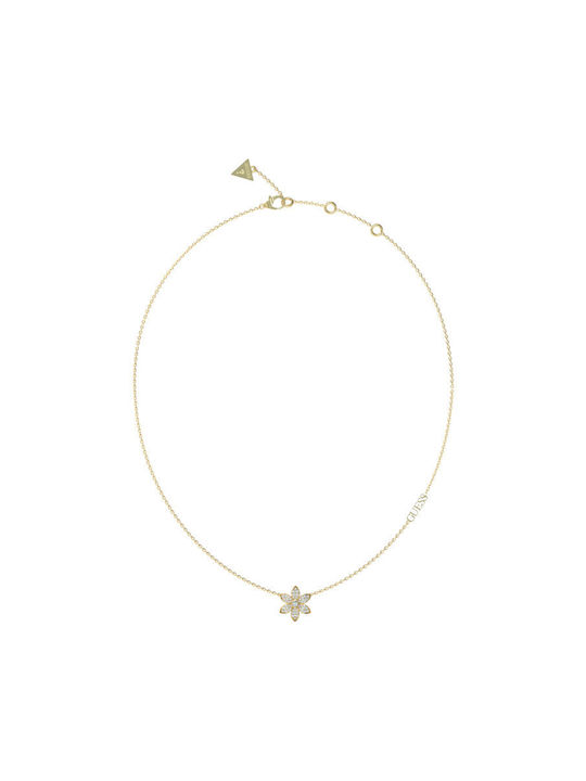 Guess Necklace with design Flower from Gold Plated Steel with Zircon