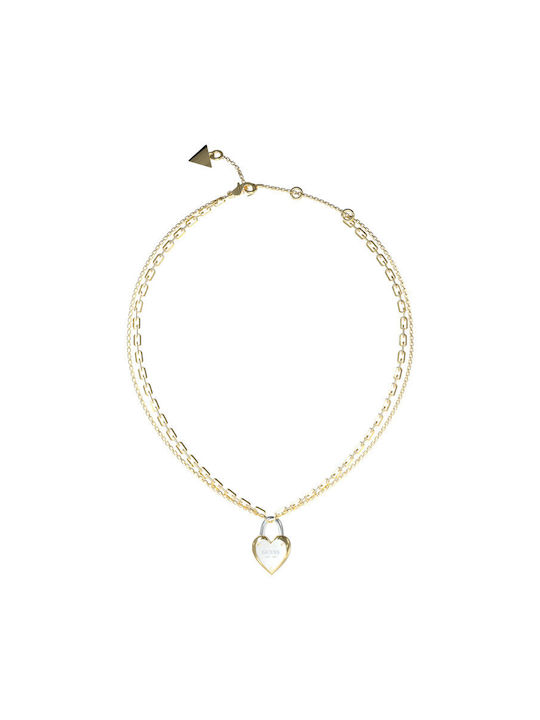 Guess Halskette mit Design Herz aus Vergoldet Stahl mit Zirkonia