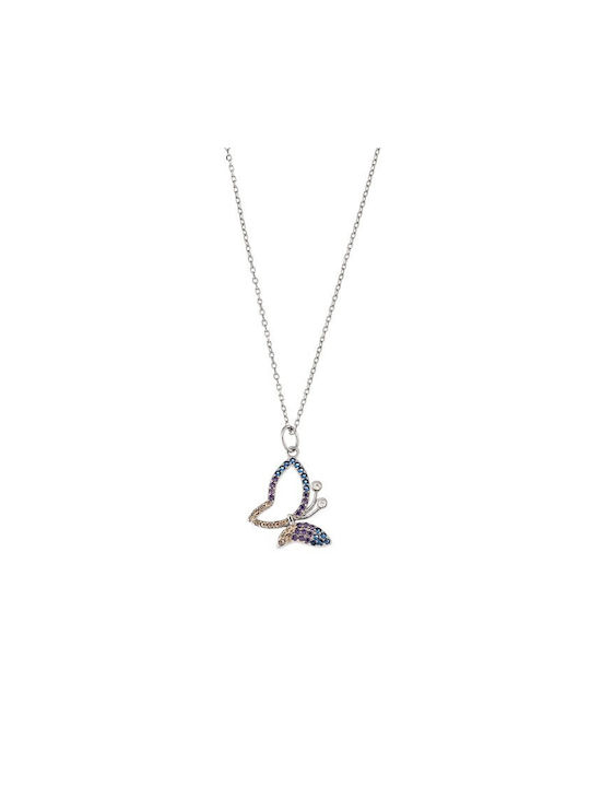 Senza Necklace with design Butterfly from Silver with Zircon